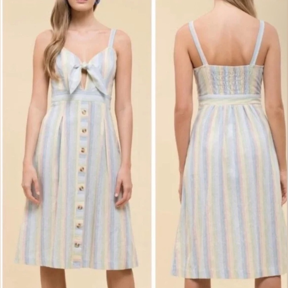 Striped Tie-Front Sundress in Pastel Blue